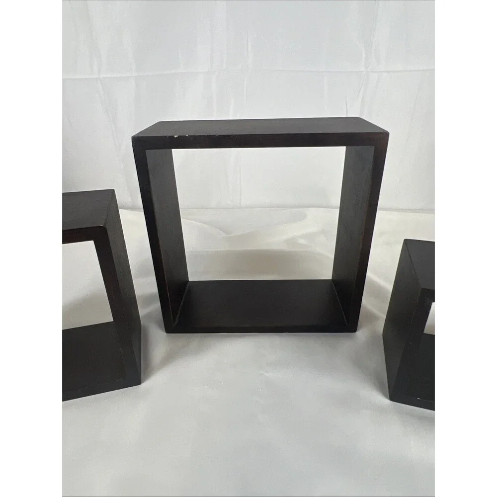 Set of 3 Black Floating Box Wall Shelves Shadow Cube Display Shelves Decor